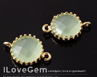 P107 Gold plated, Lt. Apple Green, 9mm Disc, Glass connector, 2pcs