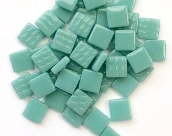 12mm (1/2") Light Teal Recycled Glass Square Mosaic Tiles//Mosaic Supplies//Craft Supplies