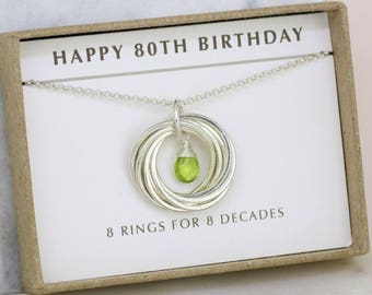 80th birthday gift, August birthstone necklace 80th, peridot necklace for 80th birthday, gift for grandmother, mom - Lilia
