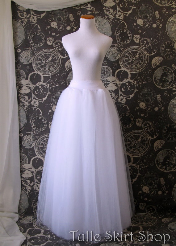 White Tulle Skirt Adult Full Length Tutu Wedding Skirt 