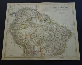 large 1858 antique map of south america original old hand colored print continent