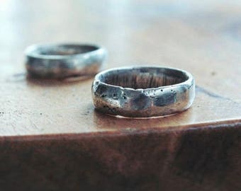 Custom Silver Wedding Band | Mens Silver Wedding Ring | Hammered Sterling Silver Ring | Male Wedding Band | Women Rustic Silver Rings