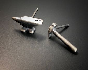 Sterling Silver Anvil Hammer Post Earrings Handmade By Joy Kruse Wild Prairie Silver Jewelry