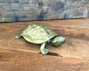 Brass Turtle Ashtray or Trinket Box ~ Hinged Lid ~ Art Deco Style ~ 1960's era ~ Made in China ~ Vintage Tortoise