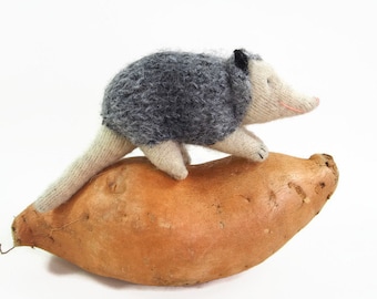 toy possum, waldorf toy, stuffed animal, stuffed toy, waldorf animal, wool possum