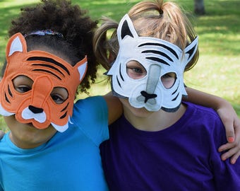 Handmade felt tiger mask, tail, mask/tail set, white tiger
