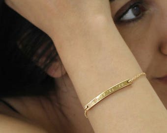 Gold Plated Bracelet - Adjustable Gold Chain Bracelet- Wedding Gift- Couples Gift- Personalized- Anniversary - Engraved Date/ Name