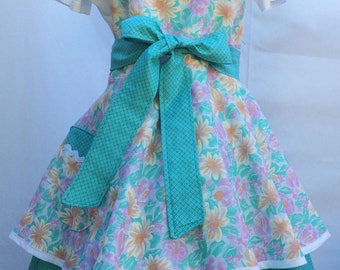 Flirty Women's Sweetheart Pinup -Aqua Floral Hostess Apron