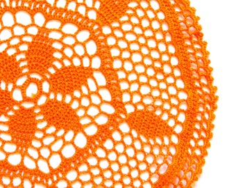 Yellow Orange hand dyed Crochet Doily Vintage doily