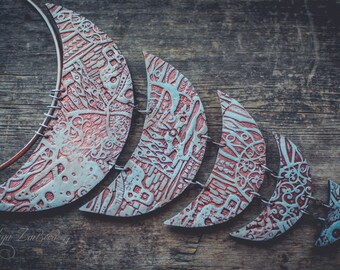 Statement necklace Distressed copper Bib necklace choker necklace polymer clay necklace blue copper necklace massive neclace jewelry