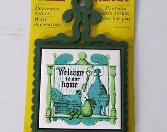 Tile Trivet Kitchen Green Aqua Decor Welcome to Our Home