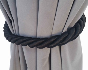 1 Large Handmade Black Window Treatment Hardware Home Decor Curtain Tie Drapery Pull Back Cord/Rope 36" Long Thick Tieback Drape Holdback