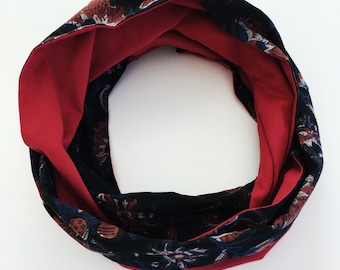 Floral blockprint and Spanish red jersey infinty scarf