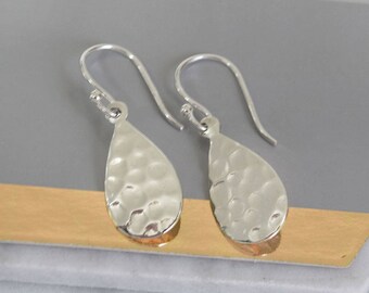 Sterling Silver Hammered Teardrop Earrings