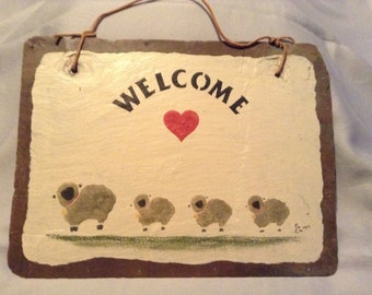 Vintage Hand Stenciled Sheep Slate