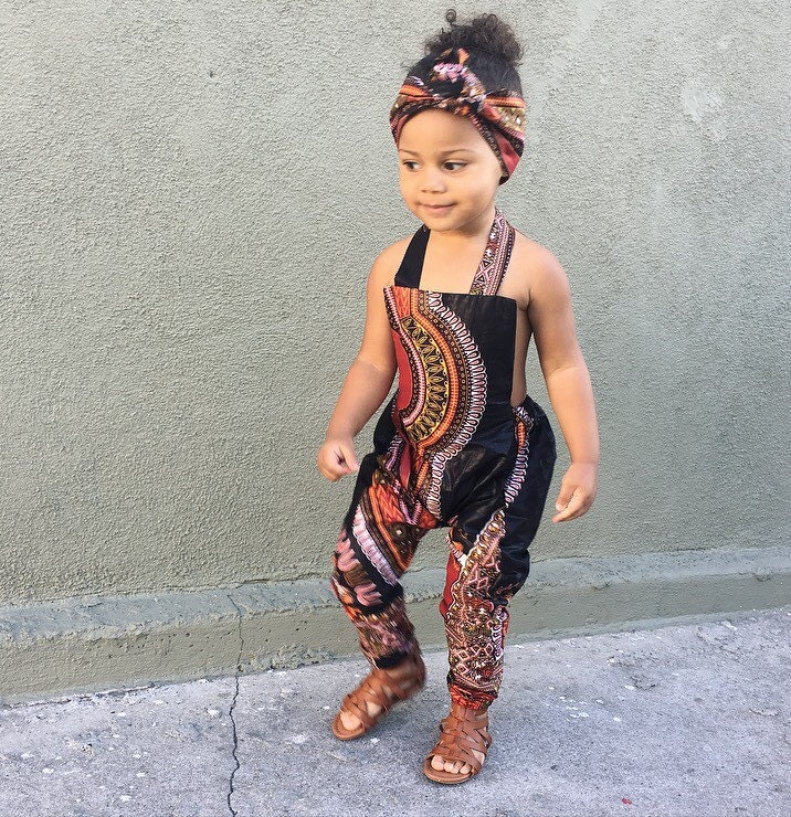 African Ankara Dashiki Print Jumpsuit Outfit Baby Girl