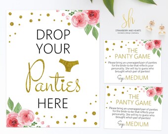 Drop Your Panties Here, Lingerie Game, Guess The Panties, Guess The Underwear, Pink Roses, Gold Confetti, Instant Download, SH02