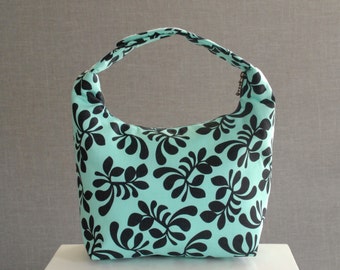 Lunch Bag Insulated, Women Lunch Bag, Chevron Lunch Bag,Fabric Lunch Bag, Eco Friendly Lunch Tote, Aqua Fancy Frond by Melissa Ybarra