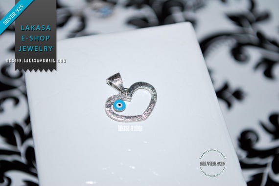 Heart Enamel Blue Eye Sterling Silver white Gold plated Religious Handmade Jewelry Mommy Mother Day Baby Boy Girl Shower Day Baptism Newborn