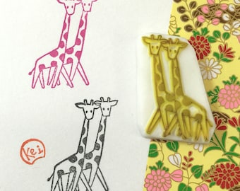 GIRAFFE TWIN - Hand Carved Rubber Stamps/Animals/Lovers/Twins