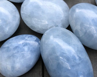 LARGE Blue Calcite Palm Stone, Blue Calcite Crystal Palm Stone Blue Calcite Gemstone
