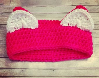 Crochet Pink Neon Kitty Ear Warmers