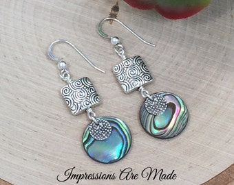 Abalone Earrings, Dangle Earrings, Drop Earrings, Ocean Earrings, Beach Earrings, Silver Earrings