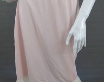 Vintage Pink Half Slip 1960s White Pleated Ruffle 29" Nylon Tricot Michelene Lace Trim Lingerie Clothing Accessory