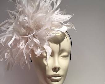 White Fascinator- White Derby Hat- Polo Fascinator- Wedding- White Feather Fascinator- Diner en Blanc- Kentucky Derby- Tea party- Ladies