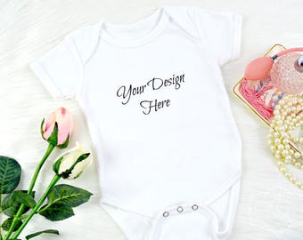 Download Blank White Baby Onesie Product Mock up Styled Product