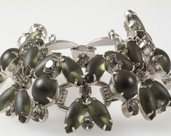D&E Juliana vintage bracelet, juliana statement wide rhinestone vintage bracelet MINT condition, smokey rhinestone juliana bracelet
