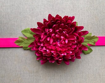 Pretty in Pink Chrysanthemum Flower Dog Collar