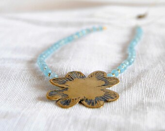 Engraved Brass Necklace and Agate