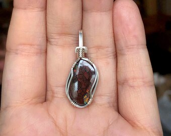 Koroit opal pendant, Wire wrapped pendant, Sterling silver, Australian boulder opal jewelry, Australian opal necklace, Opal cabochon