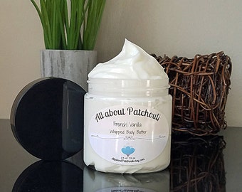 French Vanilla Whipped Body Butter, Organic Moisturizer, Shea Butter, Foot Body Hand Lotion, Patchouli, Cream, Hippie Gift