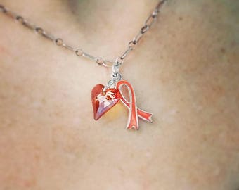 Sterling Silver & Enamel Orange Leukemia / MS Awareness Ribbon (Charm Only)