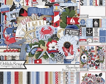 On Sale 50% Shoreline Digital Scrapbooking Kit Collection Bundle, Elements, Embellishments