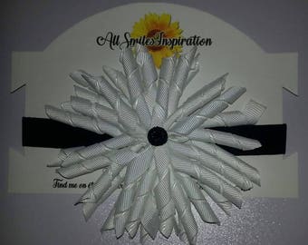 White Headband/Black Baby girl flower Headband/Hair Accessories