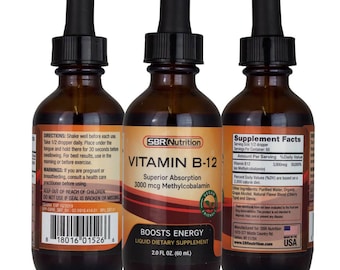 MAX ABSORPTION, Vitamin B12 Sublingual Liquid Drops, 3000mcg Methylcobalamin Per Serving, 60 Servings, Non-GMO, Vegan Friendly