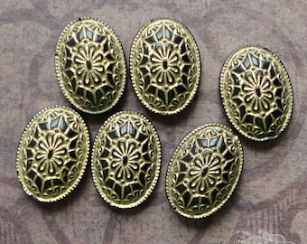 10x14 Black And Gold Geometric Deco Design Cabs - 6 Vintage Glass Cabochons