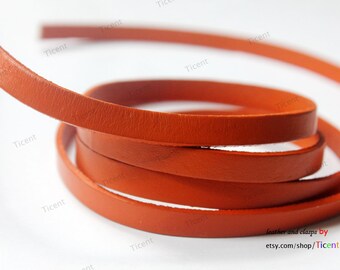 8mmx2mm Orange Flat Leather, 8mm Genuine Cow Hide Leather Strip GF8M-15