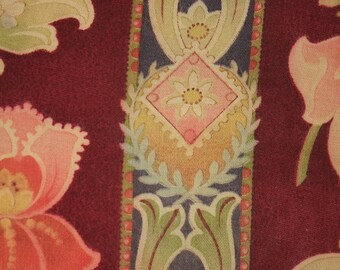 French fabric art nouveau printed linen and cotton antique floral cloth vintage textile 1900