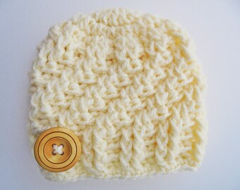 Baby boy hat Crochet baby hat Cream baby hat Newborn boy outfit Newborn boy hat Baby hat Newborn hat Button baby hat Baby boy outfit