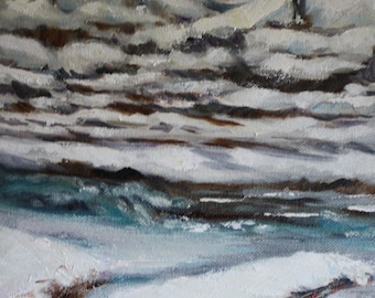 Snow Landscape Painting - Original Oil Winter Landscape - woods creek stream painting - snowy creek - fine art home decor - wall art rustic