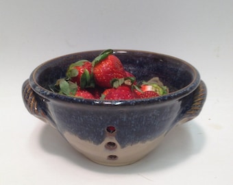 Blue / Berry Bowl , Pottery Bowl / Colander / Ceramic Bowl , Pottery Bowl , Ceramic Bowl , Colinder , Handmade Bowl , Fruit Bowl , Gift