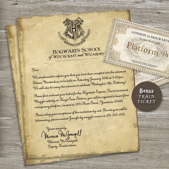 Harry Potter Birthday Party Invitation Acceptance Letter