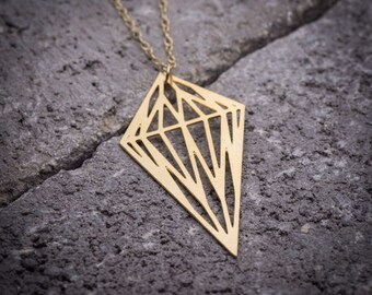 Gold diamond necklace geometric necklace gold rhombus necklace gold shaped diamond goldfield necklace unique necklace woman necklace