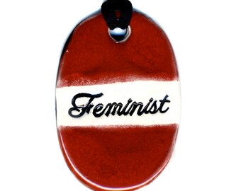 Feminist Ceramic Necklace in Red