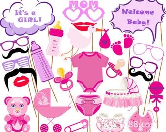 Baby Shower photo booth props girl, baby shower decorations. photo booth props baby shower, photo booth props