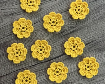 10 Crochet Flowers in Yellow/Lavender/Purple/Pink/Red/Viridian